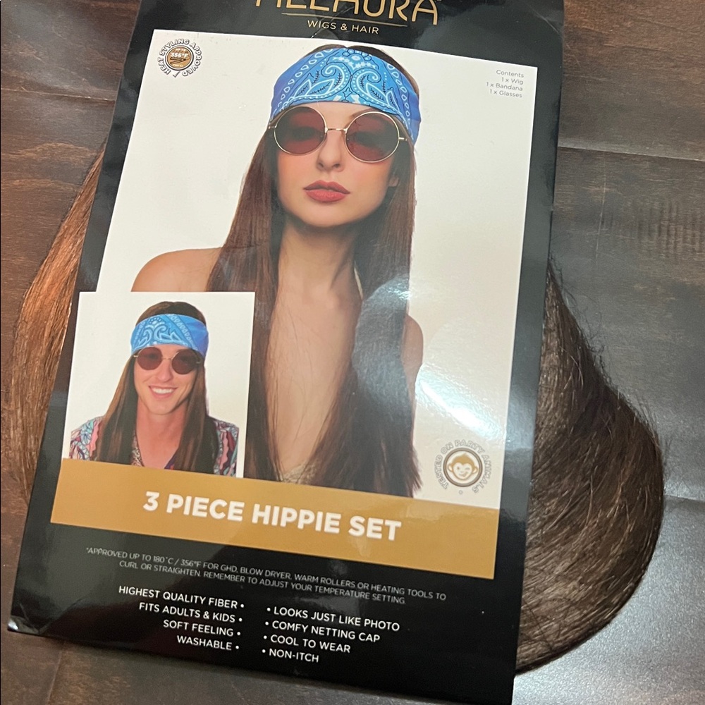 3 Piece Hippie Set with Blue Bandana and Red Sunglasses